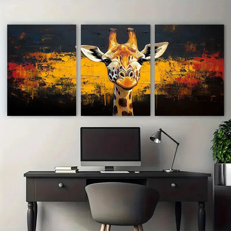 3pcs Giraffe African Animals Metal Print Ready to Hang Art - Bella Home Decor
