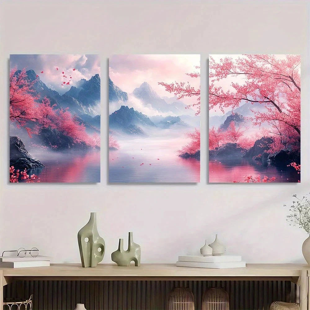 3pcs Modern Abstract Triptych Pink & Purple Hues Metal Print Ready to Hang Art - Bella Home Decor