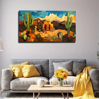 Vibrant Abstract Desert House Wall Art Canvas Office Home Room Framed 120x60cm