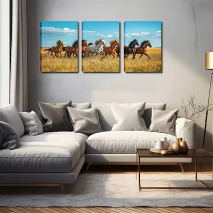 3pcs Panel Running Horses Wall Art Canvas Unframed - High Quality Print 100% Australian Made Wall Canvas
