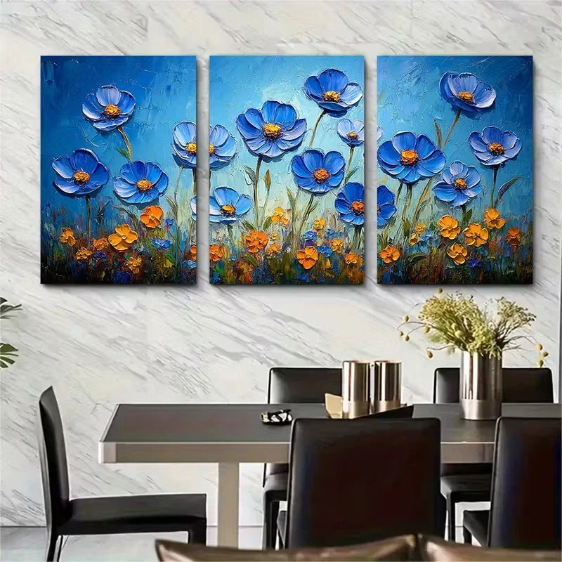 3pcs Forget Me Nots Impasto Oil Painting Oceans Metal Print Ready to Hang Art - Bella Home Decor