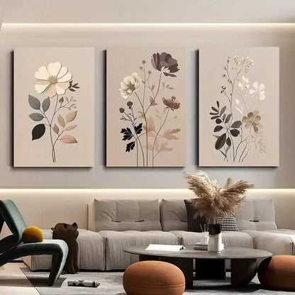 3pcs Bohemian Vintage Wildflowers Wall Art Canvas Unframed - High Quality Print 100% Australian Made Wall Canvas - Bella Home Decor