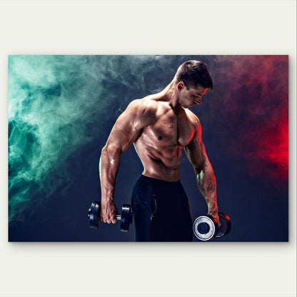 Athlete with Dumbbells & Coloured Smoke 5mm Plastic Poster Ready to Hang 90x60cm