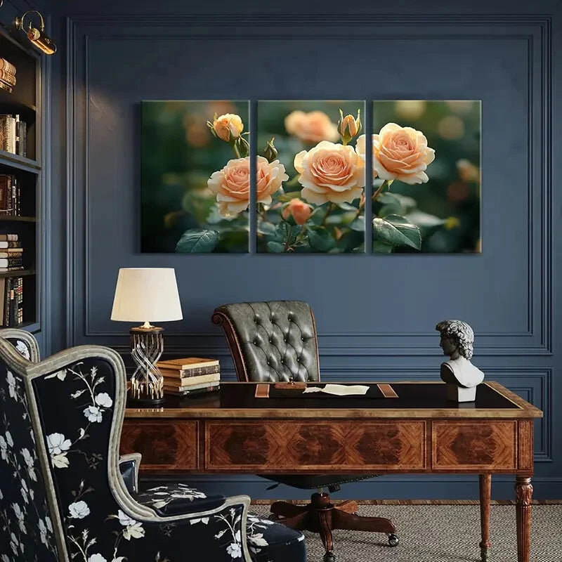 3pcs Roses Greenery Floral Art Painting Metal Print Ready to Hang Art - Bella Home Decor