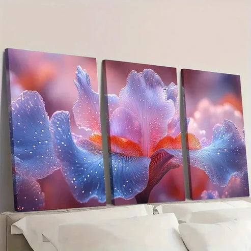 3pcs Vibrant Iris Flower Canvas Prints D  Wall Art Set Canvas Unframed - High Quality Print 100% Australian Made Wall Canvas - Bella Home Decor