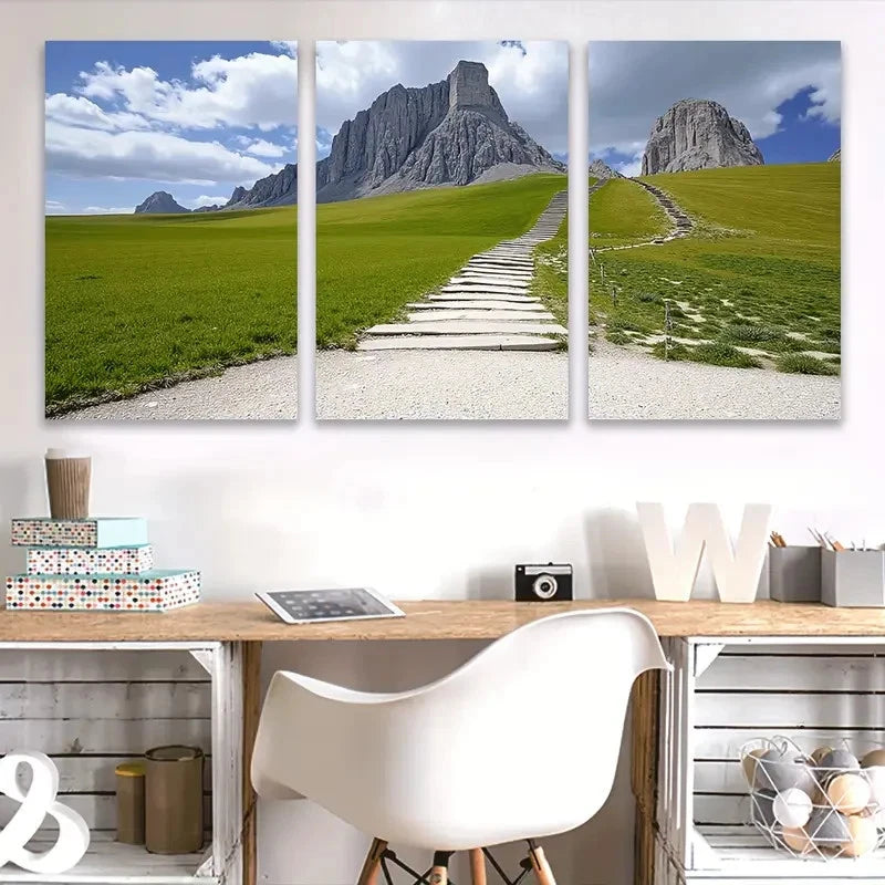 3pcs Vertical Dirt Road Mountain Landscape Wall Art Set Canvas Framed 60x90cm - High Quality Print 100% Australian Made Wall Canvas Ready to Hang