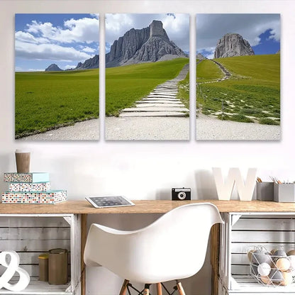 3pcs Vertical Dirt Road Mountain Landscape Wall Art Set Canvas Framed 60x90cm - High Quality Print 100% Australian Made Wall Canvas Ready to Hang