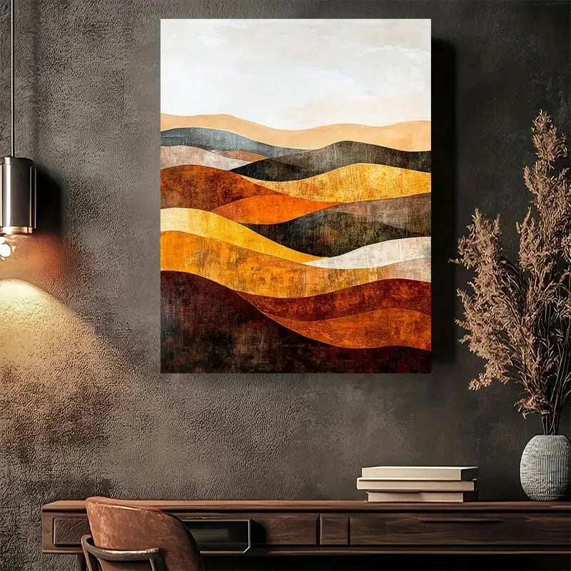 Beautiful Abstract Desert Waves Painting 40x60cm Metal Print Ready to Hang - Bella Home Decor