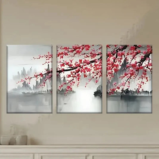3pcs Vibrant Pink Cherry Blossom Tree Wall Art Set Canvas Framed 60x90cm - High Quality Print 100% Australian Made Wall Canvas Ready to Hang