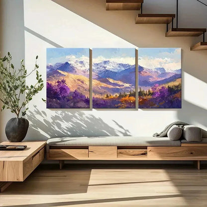 3pcs Set of Abstract Vibrant Mountain Landscape Metal Print Ready to Hang Art - Bella Home Decor
