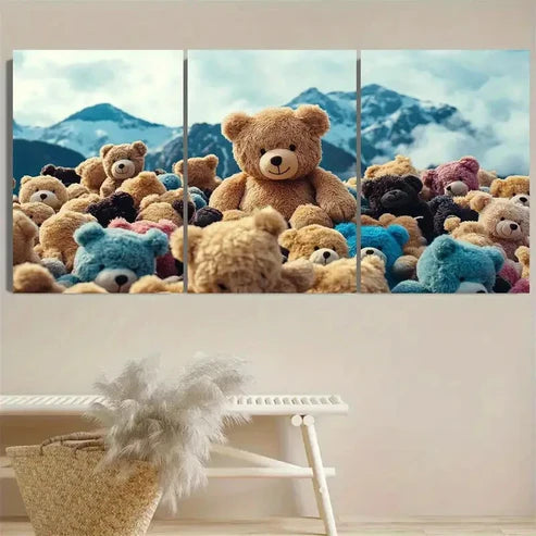 3pcs Teddy Bear Mountain Wall Art Set Canvas Unframed - High Quality Print 100% Australian Made Wall Canvas