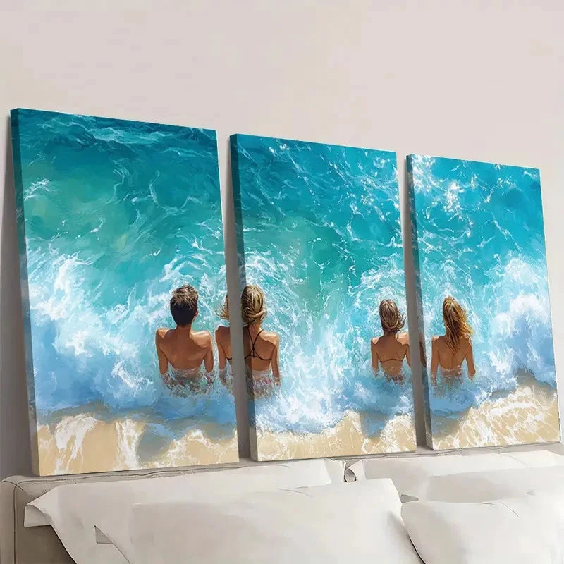 3pcs Ocean Beach Watercolor  OCC    Wall Art Set Canvas Framed 60x90cm - High Quality Print 100% Australian Made Wall Canvas Ready to Hang