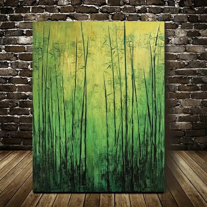 Emerald Bamboo Grass Meadow Scene Painting 40x60cm Metal Print Ready to Hang - Bella Home Decor