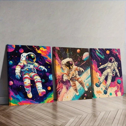 3 PCS An Astronaut Floating In Space Wall Art Set Canvas Unframed - High Quality Print 100% Australian Made Wall Canvas - Bella Home Decor