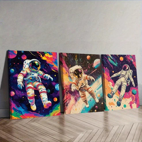 3 PCS An Astronaut Floating In Space Wall Art Set Canvas Unframed - High Quality Print 100% Australian Made Wall Canvas