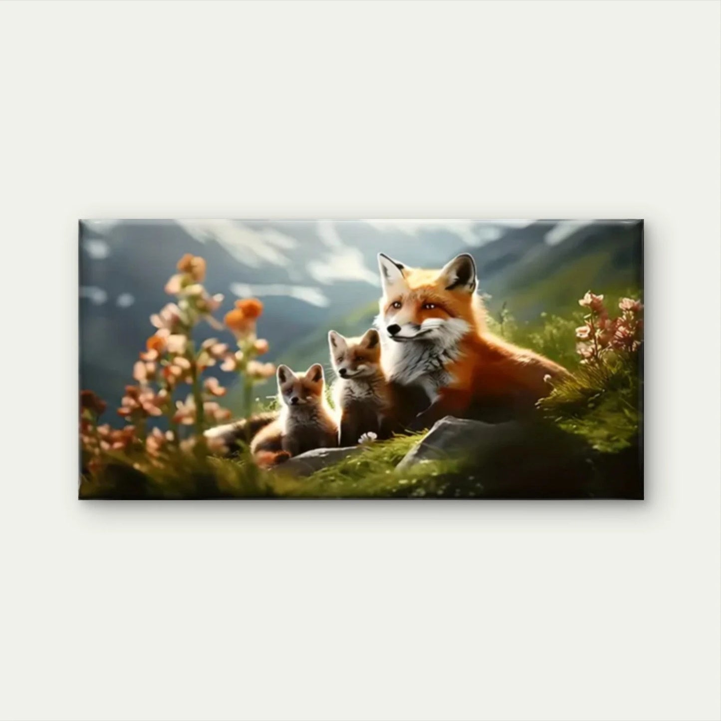 Fox Cubs Nature Cute Wall Art Canvas Office Home Room Framed 120x60cm