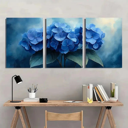 3pcs Blue Watercolor Botanical Paintings Metal Print Ready to Hang Art