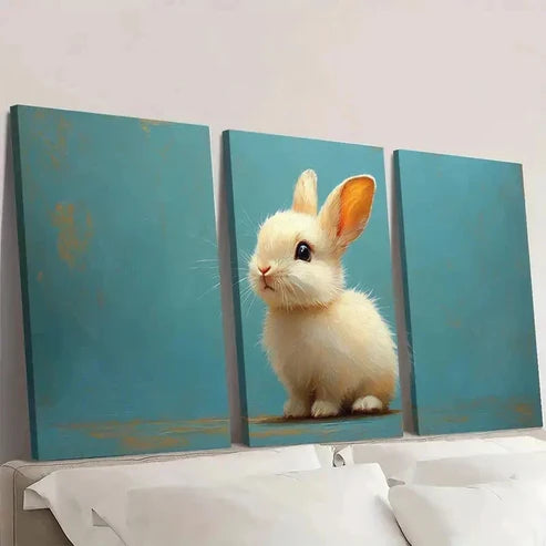 3pcs Adorable White Rabbit R Wall Art Set Canvas Unframed - High Quality Print 100% Australian Made Wall Canvas