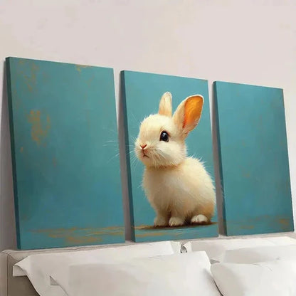 3pcs Adorable White Rabbit R Wall Art Set Canvas Unframed - High Quality Print 100% Australian Made Wall Canvas
