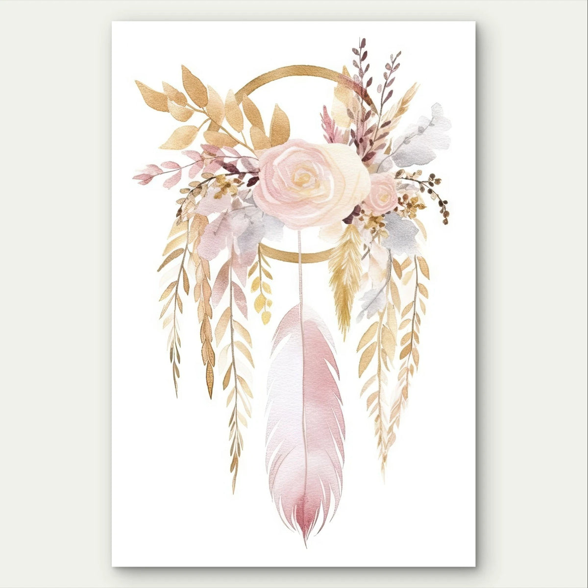 Minimalist Boho Dream catcher and Floral 40x60cm Metal Print Ready to Hang