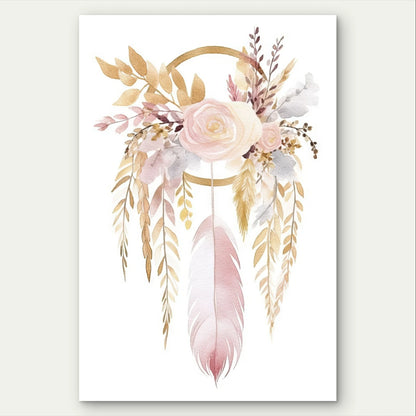 Minimalist Boho Dream catcher and Floral 40x60cm Metal Print Ready to Hang