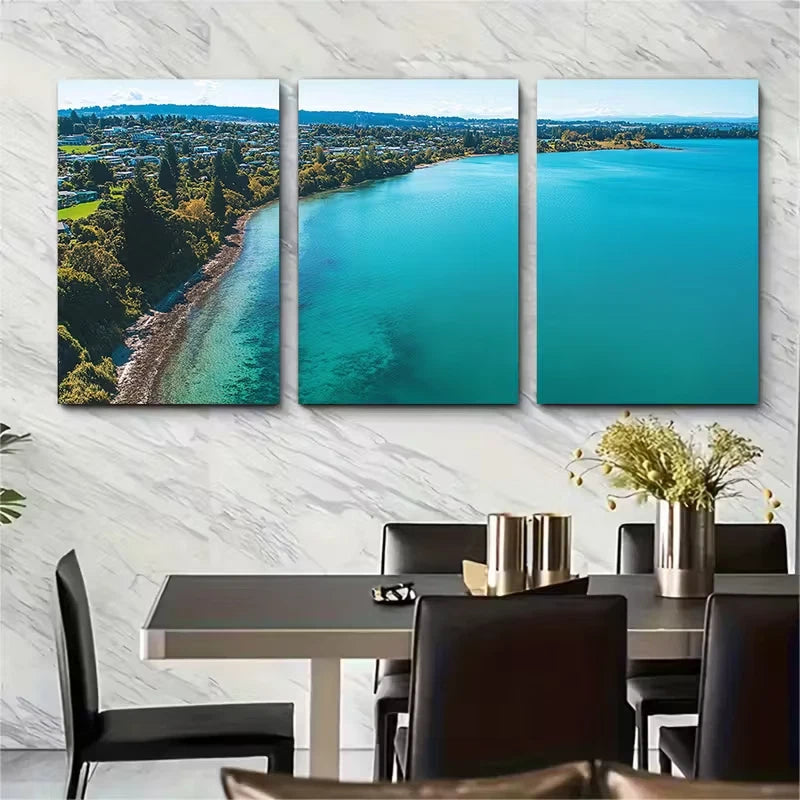 3pcs Scenery with Lagoon, Forest Metal Print Ready to Hang Art