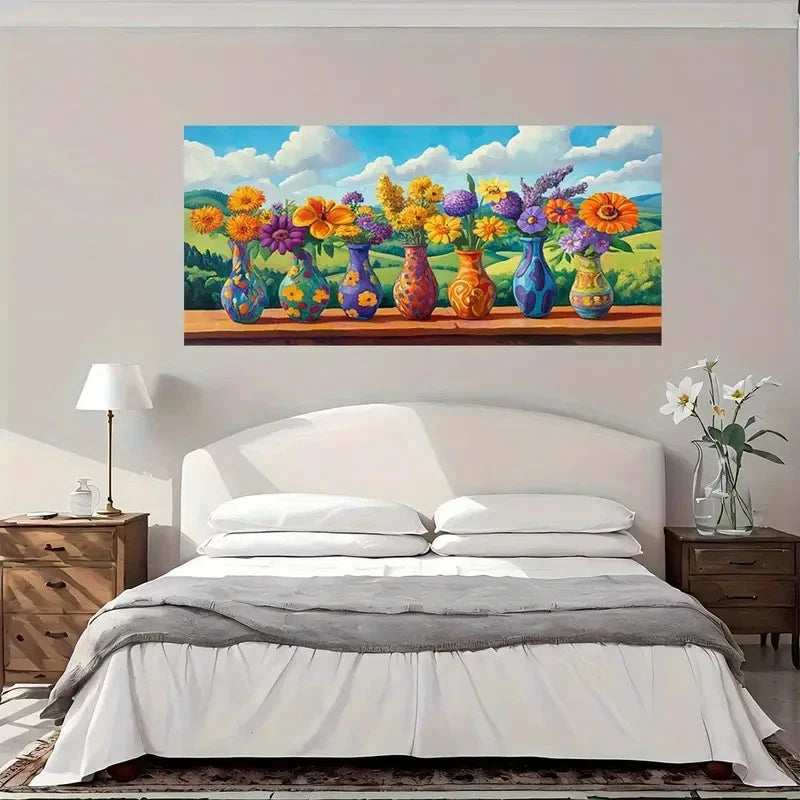 Vibrant Floral Vases Colorful Wall Art Canvas Office Home Room Framed 120x60cm