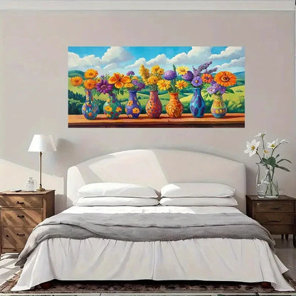 Vibrant Floral Vases Colorful Wall Art Canvas Office Home Room Framed 120x60cm