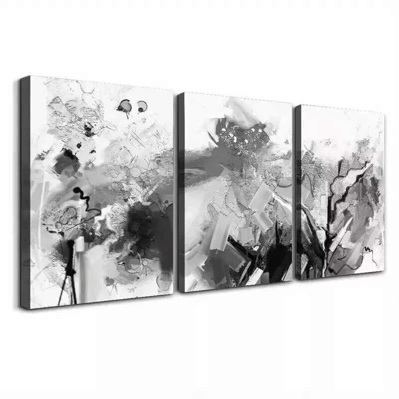 3pcs Abstract Black & White Brushstroke Canvas Wall Art Set Canvas Framed 50x70cm - High Quality Print 100% Australian Made Wall Canvas Ready to Hang