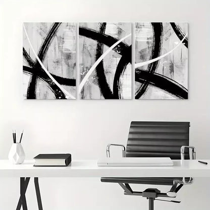 3pcs Black Gray White Geometric Paint Wall Art Canvas Unframed - High Quality Print 100% Australian Made Wall Canvas - Bella Home Decor