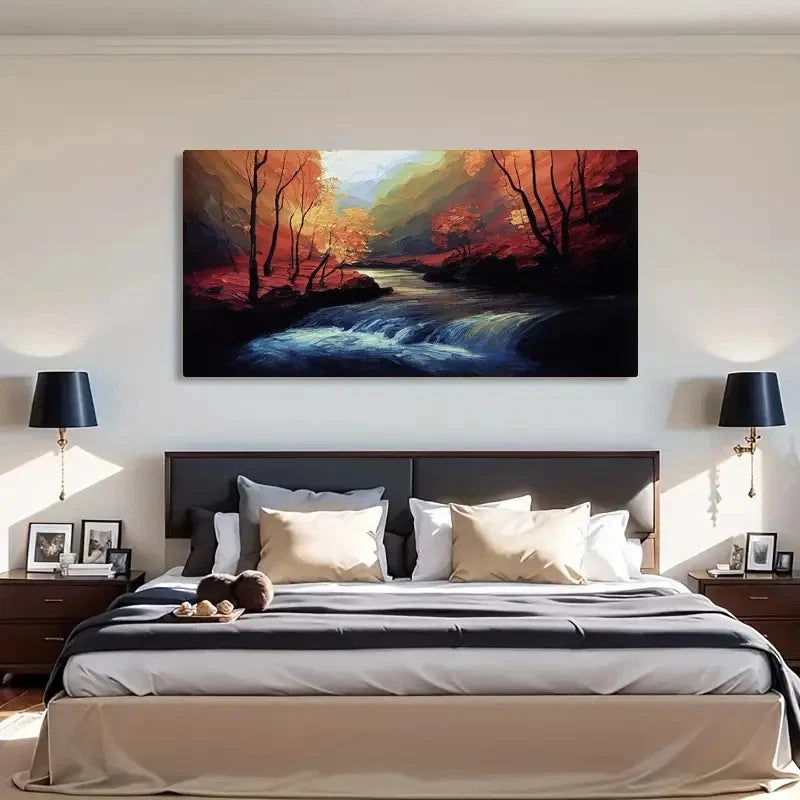 Vibrant River & Foliage Forest Wall Art Canvas Office Home Room Framed 120x60cm