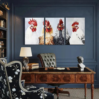 3pcs Roosters Vibrant Colors Detailed Feathers Metal Print Ready to Hang Art - Bella Home Decor