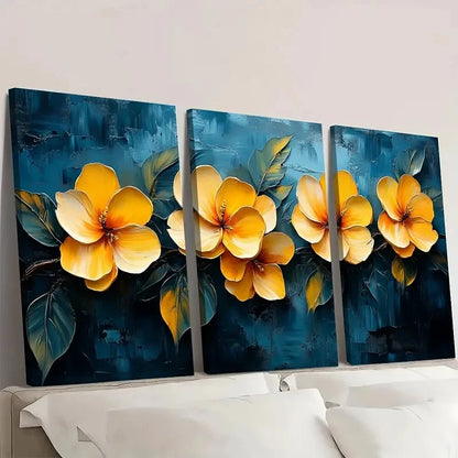 3pcs Yellow Flower Art Colorful Painting VB   Wall Art Set Canvas Framed 60x90cm - High Quality Print 100% Australian Made Wall Canvas Ready to Hang