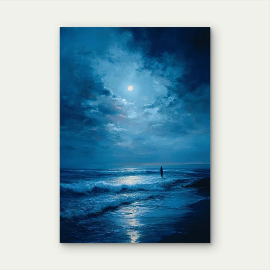 Woman Walking by Ocean Waves 60x90cm Metal Print Ready to Hang
