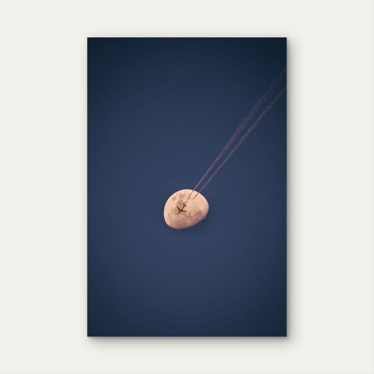 Airplane Crossing the Moon Minimalist 40x60cm Metal Print Ready to Hang