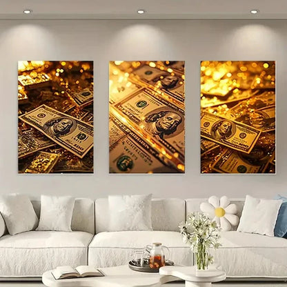 3pcs Golden Currency Design GC Wall Art Set Canvas Unframed - High Quality Print 100% Australian Made Wall Canvas