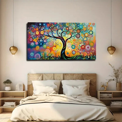 Vibrant Tree Colorful Round Wall Art Canvas Office Home Room Framed 120x60cm