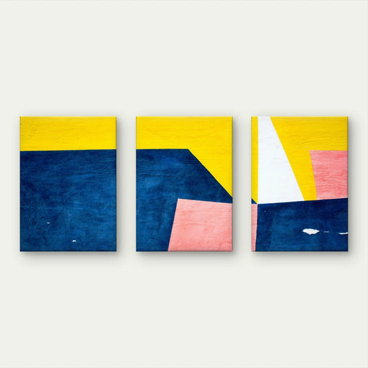 3pcs Blue, Yellow, and Pink Geometric Abstract Wall Art Set Canvas Framed 60x90cm - High Quality Print 100% Australian Made Wall Canvas Ready to Hang