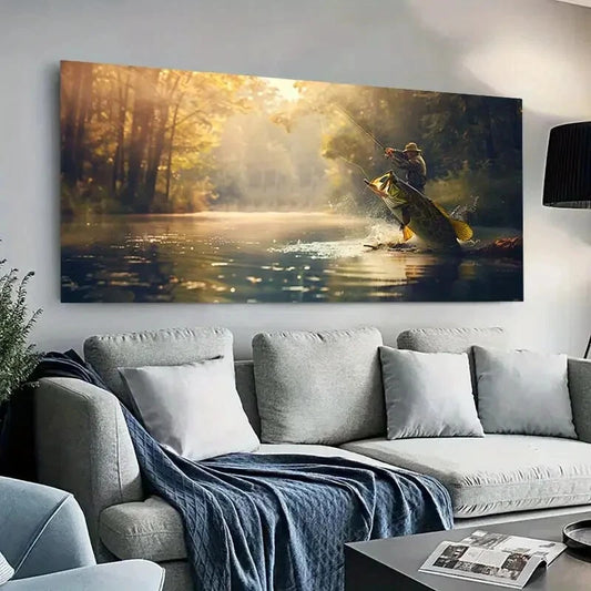 River sunset  lonely boat   wall canvas office home room framed 120x60cm - Bella Home Decor