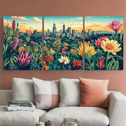 3pcs Nairobi Travel Botanical Illustration Wall Art Set Canvas Framed 50x70cm - High Quality Print 100% Australian Made Wall Canvas Ready to Hang