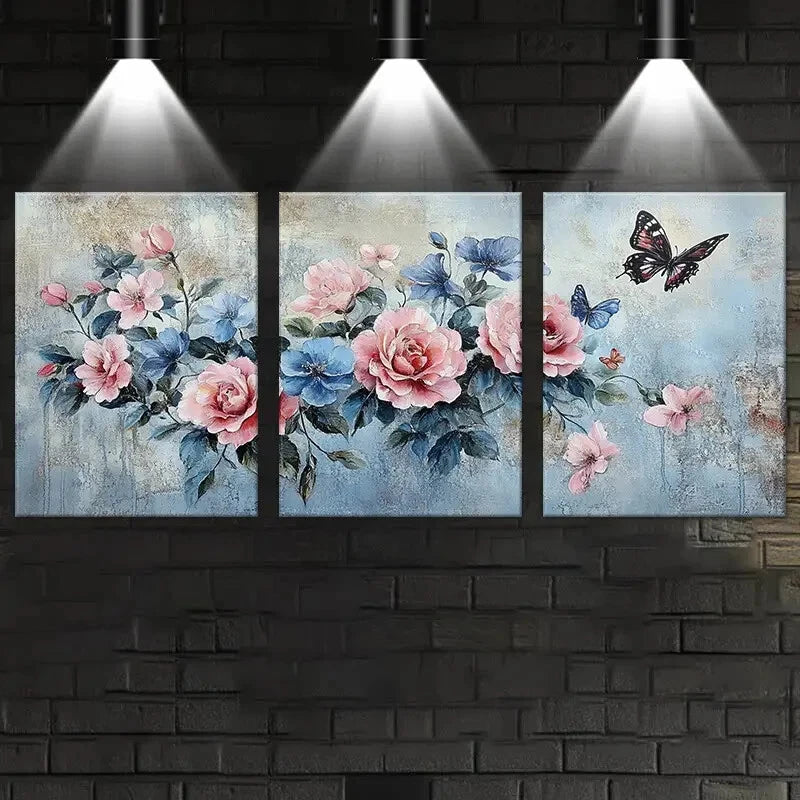 3pcs Flowers & Butterflies Oil Painting Metal Print Ready to Hang Art - Bella Home Decor