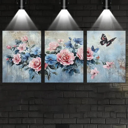 3pcs Flowers & Butterflies Oil Painting Metal Print Ready to Hang Art - Bella Home Decor