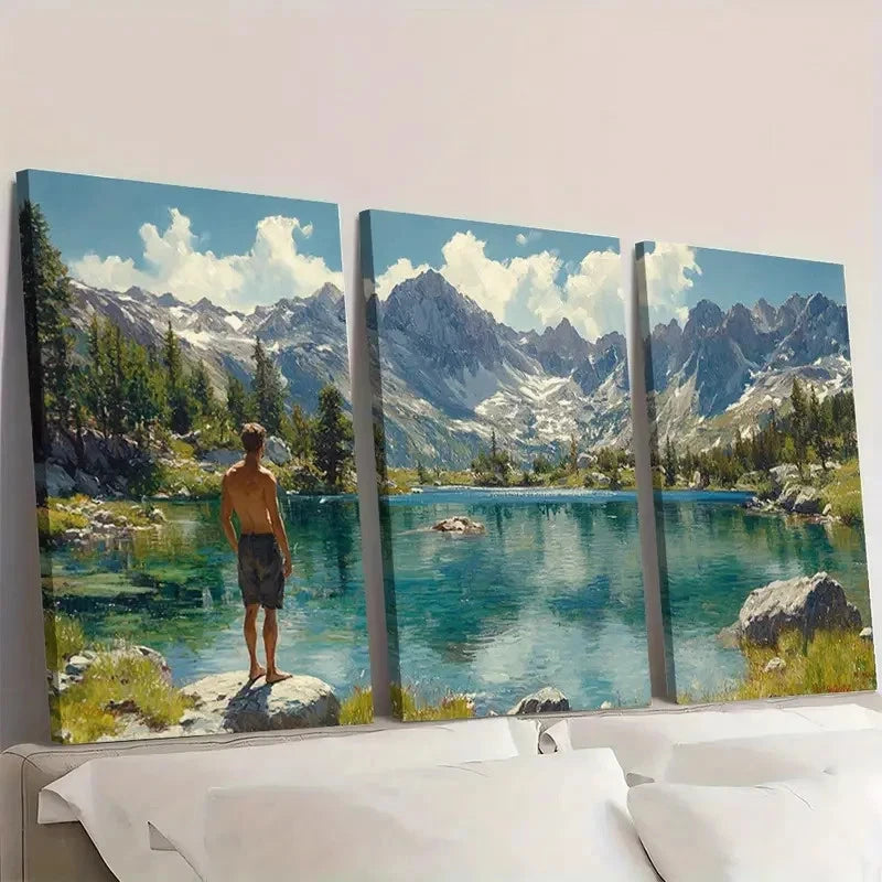 3pcs  Tahoe Lake Oil Painting National Park  A     Wall Art Set Canvas Framed 50x70cm - High Quality Print 100% Australian Made Wall Canvas Ready to Hang - Bella Home Decor