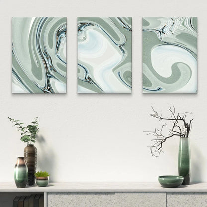 3pcs Modern Abstract Sage Green and White Fluid Wall Art Set Canvas Framed 60x90cm - High Quality Print 100% Australian Made Wall Canvas Ready to Hang