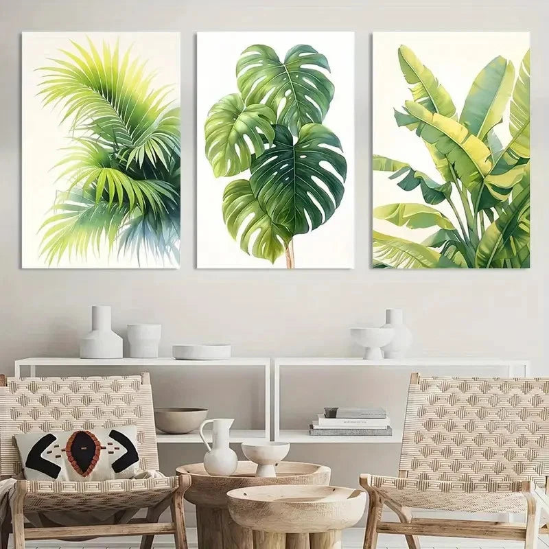 3pcs Tropical Leaf Monstera Leaves Printed Metal Print Ready to Hang Art - Bella Home Decor