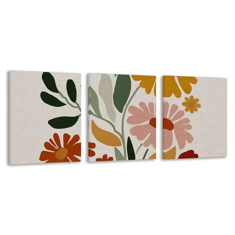 3pcs Pink, Orange, Green, Brown, & Flowers   Wall Art Set  Canvas Framed 50x70cm - High Quality Print 100% Australian Made Wall Canvas Ready to Hang - Bella Home Decor