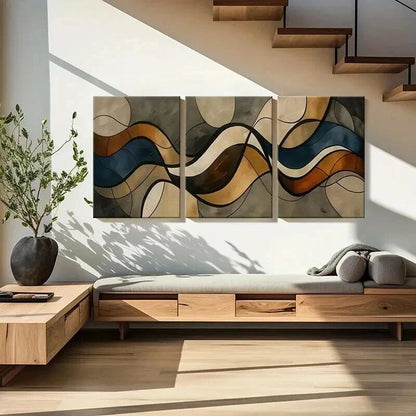 3pcs Abstract Waves Flowing Lines Wall Art Set Canvas Framed 50x70cm - High Quality Print 100% Australian Made Wall Canvas Ready to Hang - Bella Home Decor