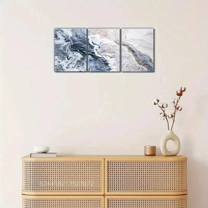 3pcs Blue And White Wall Art Poster Metal Print Ready to Hang Art - Bella Home Decor