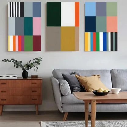 3pcs Color Blocks Stripes Wall Art Canvas Unframed - High Quality Print 100% Australian Made Wall Canvas - Bella Home Decor