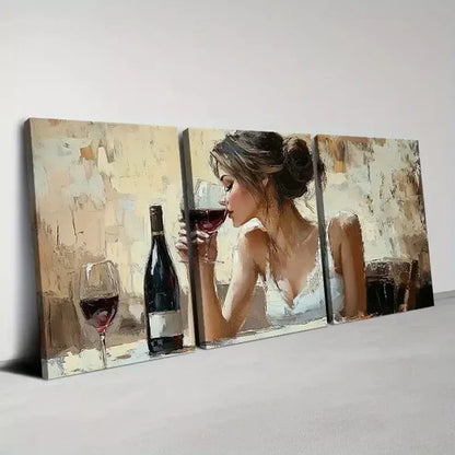 3pcs Elegant Women Drinking Red Wine Canvas Unframed - High Quality Print 100% Australian Made Wall Canvas